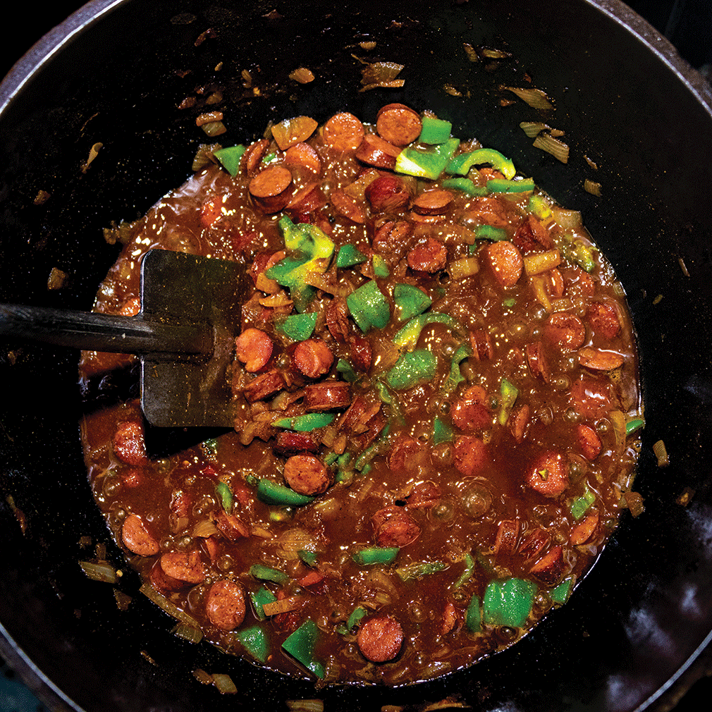 spuddy cooking andouille 